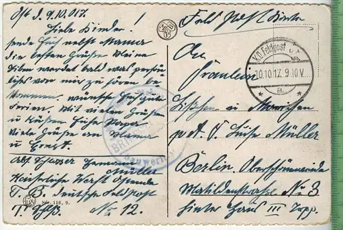 Ostende -1917-, Verlag. --------, FELD- POSTKARTE  ohne Frankatur, mit Stempel, gelaufen!!, 10.10.17, Erhaltung: I-II,