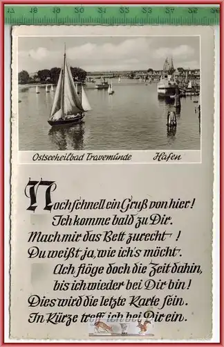 Ostseeheilbad Travemünde, Hafen--Verlag. Andres+Co., Hamburg, POSTKARTE  mit Frankatur, mit Stempel,  Erhaltung: I-II,