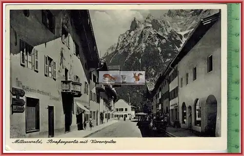 Mittenwald, Straßenpartie mit Viererspitze -1939-, Ottmar Zieher, München, POSTKARTE  mit Frankatur, mit Stempel,