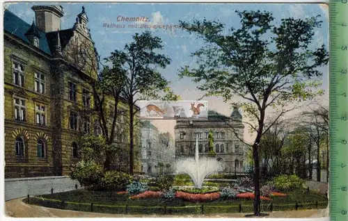 Chemnitz, Rathaus mit Beckerdenkmal -1922-, Verlag:-------, POSTKARTE  ohne Frankatur, mit Stempel, CHEMNITZ, 25.9.22