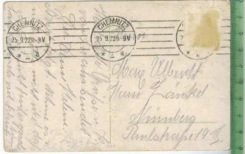 Chemnitz, Rathaus mit Beckerdenkmal -1922-, Verlag:-------, POSTKARTE  ohne Frankatur, mit Stempel, CHEMNITZ, 25.9.22