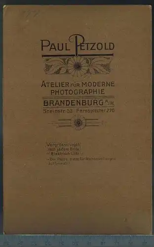 Altes Foto auf Pappe, P. Prtzold, Brandenburg, Maße: 16,5 x 10,8 cm, Zustand: gut