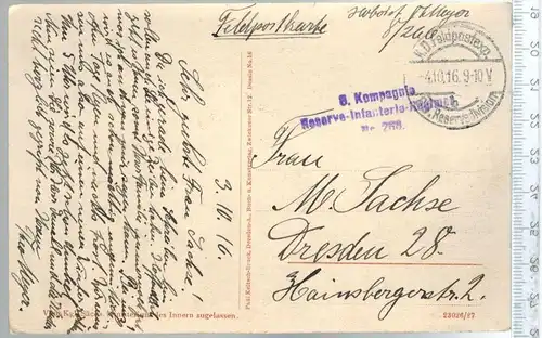 Künstler-Karte-1916- Verlag: Paul Keltsch, FELD-  POSTKARTE, vom Kgl. Sächs. Ministerium des Innern zugelassen