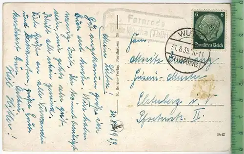 Farnroda b. Wutha- 1939, -Verlag: E. Berner, Nordhausen,  POSTKARTE mit Frankatur, mit Stempel, WUTHA 31.8.39