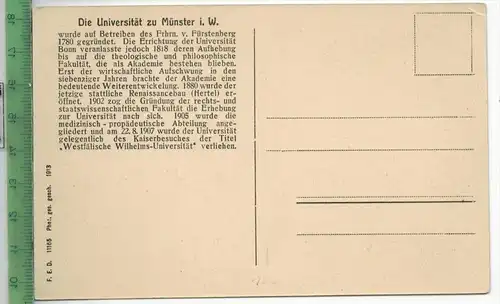 Münster, -Universität um 1910/1920, Verlag: ----, POSTKARTE, linke untere Ecke mit Knick, Erhaltung: II-III, unbenutzt,