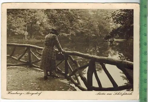 Hamburg-Bergedorf, Partie am Schloßteich,  Verlag: Robert Franke, Hamburg, Postkarte mit Frankatur, mit Stempel,