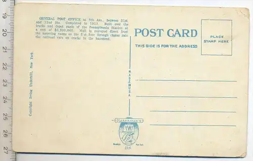 New General Post Office, New York Verlag: Irving Underhill, Postkarte,  Erhaltung: I –II Karte wird in Klarsichthülle ve