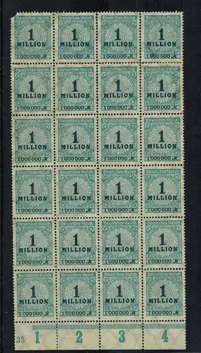 1923 MiNr. 314A** 24 x Marken aus Bogen mit Unterr., 1 Marke besch., Zustand: II-III