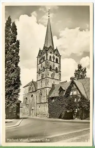 Herford/Westf., Münsterkirche um 1950/1960, Verlag: Hans Klocke, Paderborn  , Postkarte mit Frankatur, mit Stempel