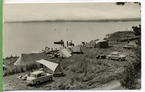 Zeltplatz am Plauer See um 1960/1970, Verlag:  PGH Rotophot, Postkarte mit Frankatur, mit Stempel , ------ 31.7.63
