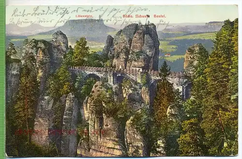 Lilienstein, Sächs. Schweiz  Bastei um 1910/1920 Verlag: O. Schleich, Dresden, 423 Postkarte,  mitFrankatur, mit Stempel