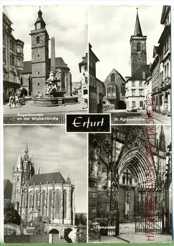 ERFURT, Vierfelderkarte mit Angerbrunnen um 1970/1980   Verlag: VEB Foto-Verlag  Postkarte,  mit Frankatur, mit Stempel