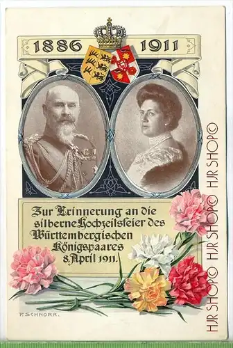 Silberhochzeit Württembergisches Königspaar 1886-1911, Verlag: Eckstein & Stähle,  Stuttgart Postkarte unbenutzte Karte