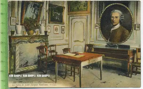„Le Salon de Jean-Jacques Rousseau“  um 1910/1920  , Ansichtskarte mit Frankatur, mit Stempel,