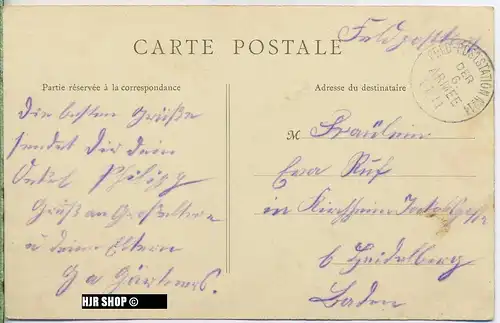 um 1910/1920 Ansichtskarte (Feldpost) “Hotel de Ville“,  gelaufene Karte mit Stempel
