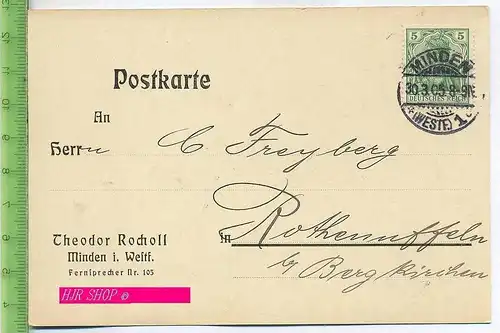 Postkarte, Rückseite Reichsbank-Girokonto, Gel. 30.03.1905/Minden (Westf.)1