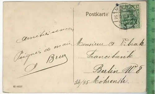 Mainz & Gonsenheim, Schloß Waldhausen 1912  Verlag: , Postkarte, Frankatur,  Stempel,  MAINZ 30.10.12
