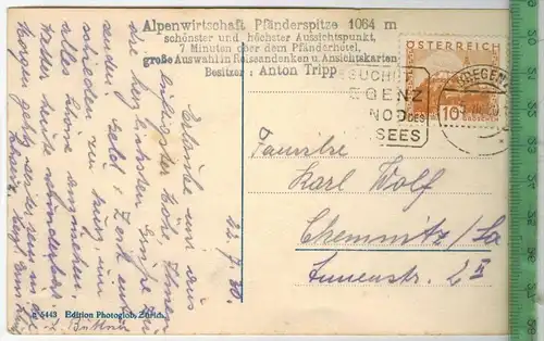 BREGENZ 1930, Verlag: PHOTOGLOB, ZÜRICH ----, POSTKARTE, Frankatur,  Stempel, BREGENZ -25.3.30,  Erhaltung: I-II,