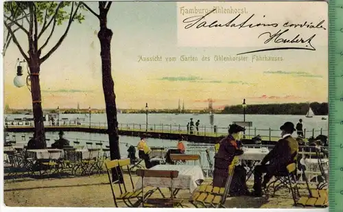 Hamburg, Uhlenhorst, Aussicht vom Garten des Uhlenhorster Färhrhauses 1905, Verlag:  --------, Postkarte mit Frankatur,