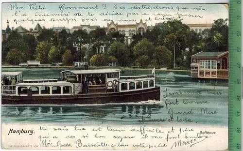 Hamburg, Bellevue 1905, Verlag:  --------, Postkarte mit Frankatur, mit Stempel, HAMBURG 11.7.1905, Erhaltung: I-II,