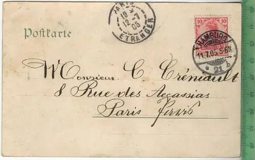 Hamburg, Bellevue 1905, Verlag:  --------, Postkarte mit Frankatur, mit Stempel, HAMBURG 11.7.1905, Erhaltung: I-II,