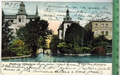 Hamburg-Uhlenhorst Canal beim Mühlenkamp 1905, Verlag:  ---,  Postkarte mit Frankatur, mit Stempel, HAMBURG 23.7.1905