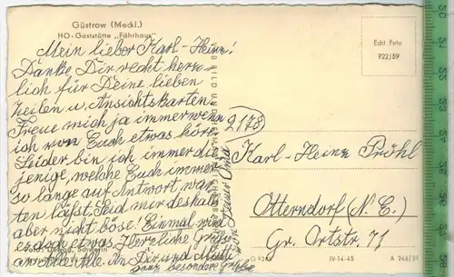 Güstrow, HO-Gaststätte, Fährhaus, Verlag:  --------, Postkarte ohne  Frankatur, ohne Stempel, Erhaltung: I-II,