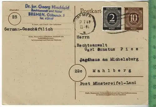 Postkarte, Geschäftspost  1947 -