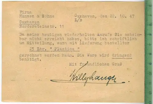 Postkarte Geschäftspost  1947 -