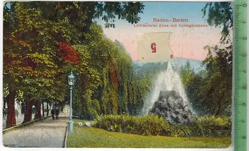 Baden-Baden, Lichtentaler Allee mit Springbrunnen, Verlag. Trinks & Co.,Leipzig, POSTKARTE ohne Frankatur,
