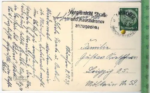 München, Feldherrenhalle 1937 ,-Verlag: R. Zerie, München,  POSTKARTE mit Frankatur, mit Stempel MÜNCHEN  8.11.37