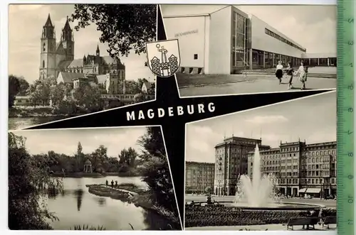 Magdeburg, Vierfelder Karte-, Verlag: Gebr. Garloff  KG, Magdeburg, POSTKARTE- mit Frankatur, mit Stempel, MAGDEBURG