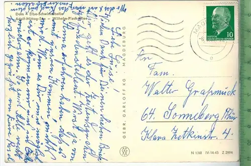 Magdeburg, Vierfelder Karte-, Verlag: Gebr. Garloff  KG, Magdeburg, POSTKARTE- mit Frankatur, mit Stempel, MAGDEBURG
