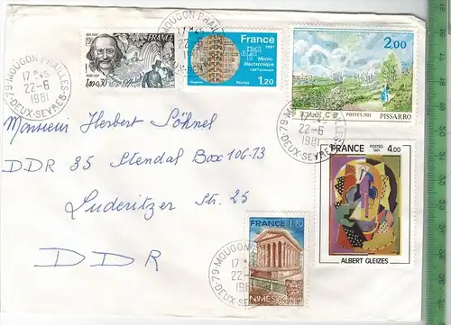 Frankreich 1981, MiF, 4 x Stempel , MOUGON 22.6.1981, Zustand: gut