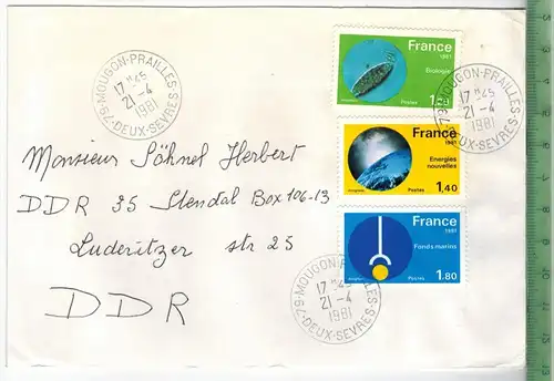 Frankreich 1981, MiF, 3 x Stempel , MOUGON, 21.4.1981Zustand: gut