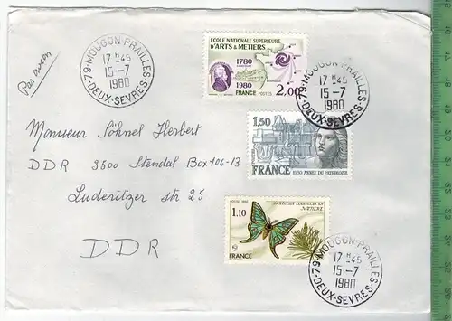 Frankreich 1980, MiF,  3 x Stempel , MOUGON 15.7.1980,  Zustand: gut