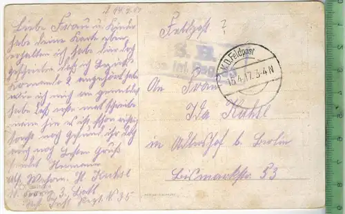 Stern Serie 268, 1917, Verlag: -----, FELD- POSTKARTE ohne Frankatur. mit Stempel KD, FELDPOST, 15.4.17Erhaltung: I-II,
