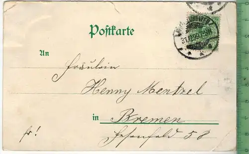 Wilhelmshaven, Stationsgebäude 1899,  Verlag: Leo Kempner & Co., Hamburg, POSTKARTE mit Frankatur.