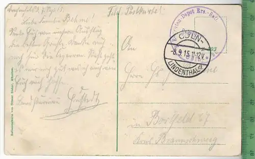 Oelberg 1915, Verlag: ------, FELD- POSTKARTE ohne Frankatur. mit 2 x Stempel, CÖLN - LINDENTHAL  8.9.15