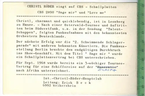 Christl Röder mit Autogramm, Rückseite Kurzbiographie