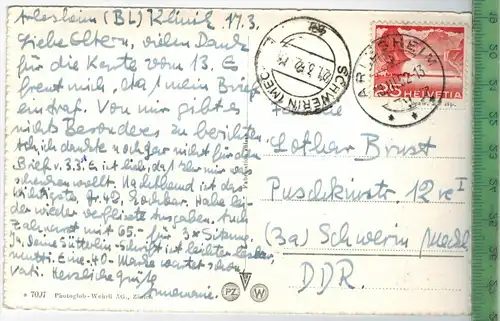 Dornach  1952, Verlag: Wehrli AG, Zürich, POSTKARTE mit Frankatur,  mit  Stempel,  ARLESHEIM  18.III.52 nach SCHWERIN