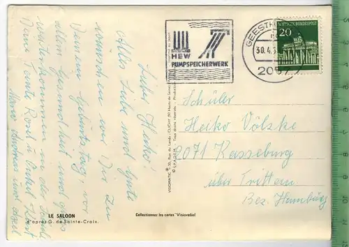 3 D- SALOON 1963, Verlag: Visomatic, POSTKARTEN mit Frankatur, mit  Stempel, GESTHACHT 30.4.63,  Erhaltung: I-II,