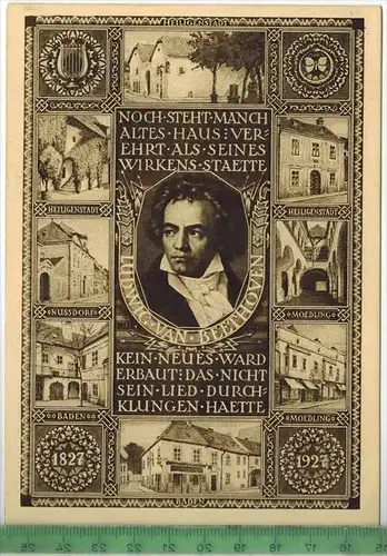 Österreichs Beethovenfeier 1927, Verlag: -----,   POSTKARTE mit Frankatur, mit  Stempel, GRAZ  12.3.27, Erhaltung: I-II,