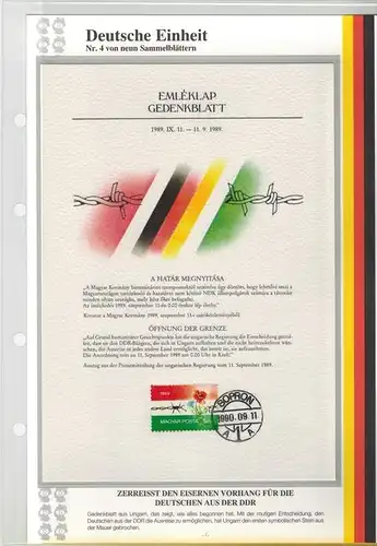 Deutsche Einheit, Nr. 4., Zerreist den Eisernen Vorhang für die Deutschen aus der DDR, aus Abo., in original Hülle