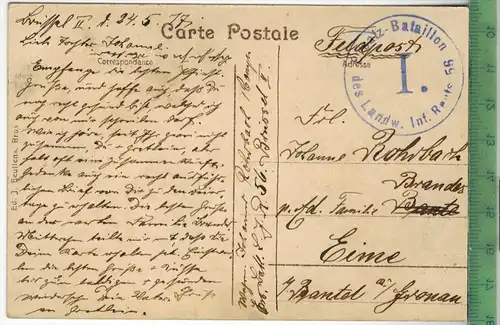 Bruxelles, Porte de Hal 1917, Verlag: J. Beullens, FELD- POSTKARTE ohne Frankatur,  mit Stempel 24.5.17