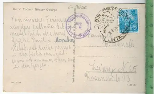 Oybin, Scharfenstein  um 1950/1960, Verlag: Lothar Mattuscheck, Görlitz,  POSTKARTE,  mit Frankatur, mit Stempel,