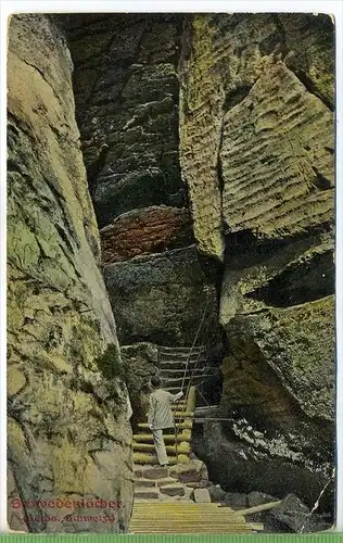 Schwedenlöcher, Sächs. Schweiz, um 1920/1930, Verlag: Löffler & Co., Greiz, Postkarte, rechte untere Ecke geknickt