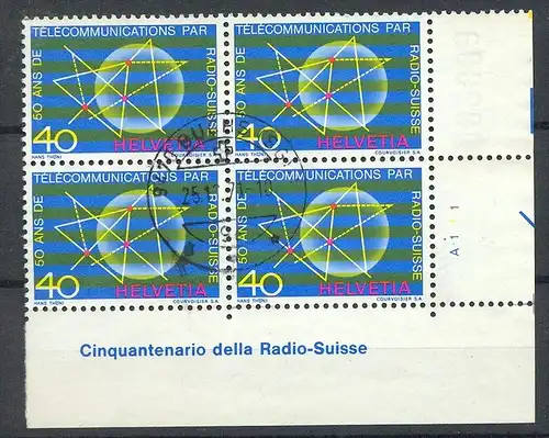 1971, MiNr. 954 Gest., 4er Herzst. Mit Rand   Zustand: I-II