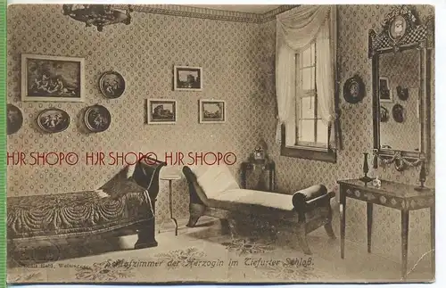 Weimar-Tiefurt, Schlafzimmer der Herzogin im Tiefurter Schloß um 1910/1920 Verlag: Louis Held, mit Prägung H.M.A. Weimar