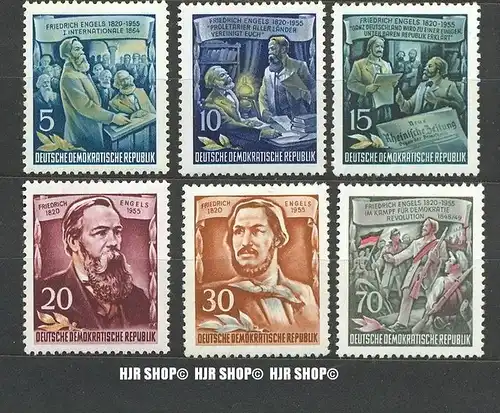 1955,Friedrich Engels, MiNr.485-490**, Satz 6 W